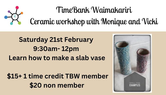 Ceramic Workshop Time Bank Waimakariri